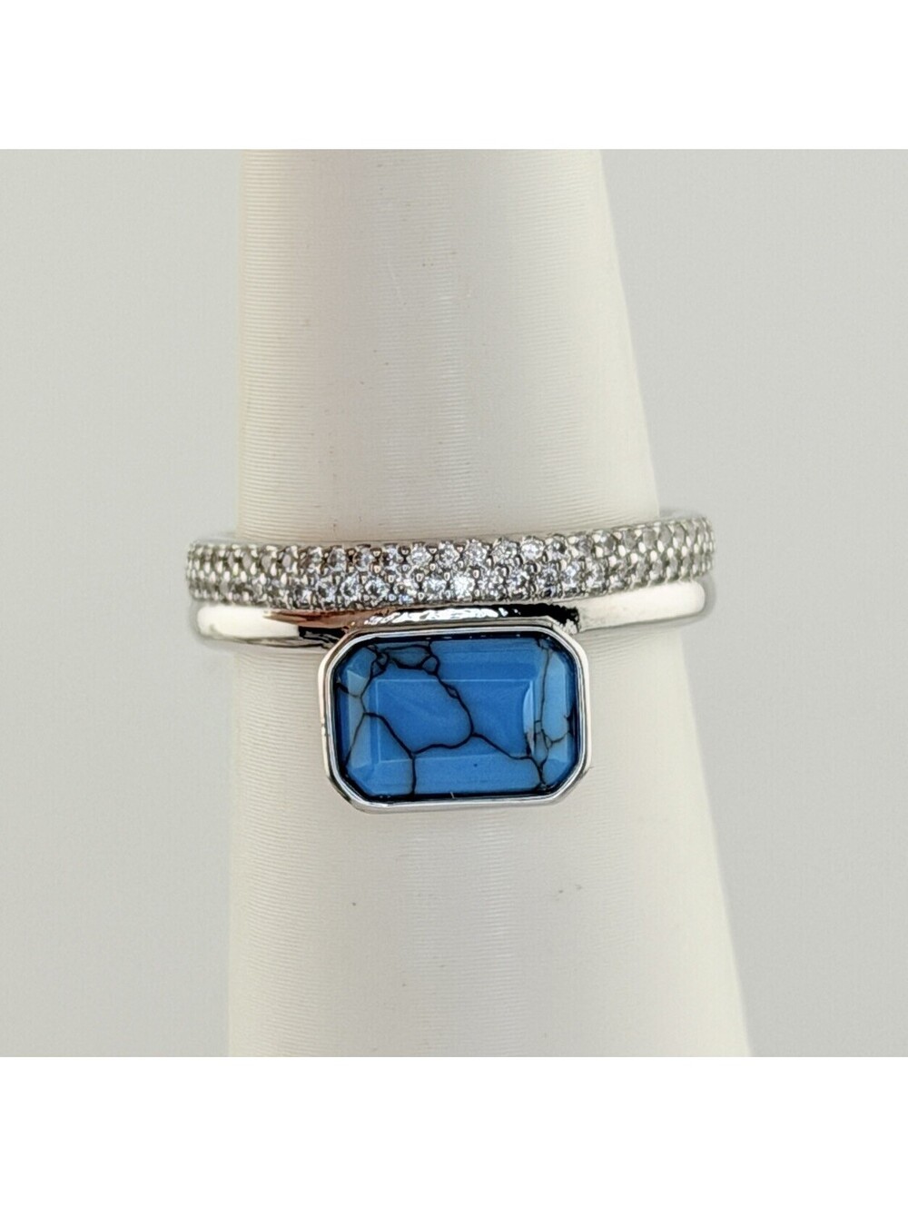 Bomb Party December Ring Sz 8 "Shiny Side Up" Turquoise on Rhodium RB93040